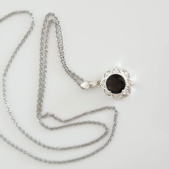 Smoky Quartz Pendant Necklace Stainless Steel Chain - Picture 6 of 9